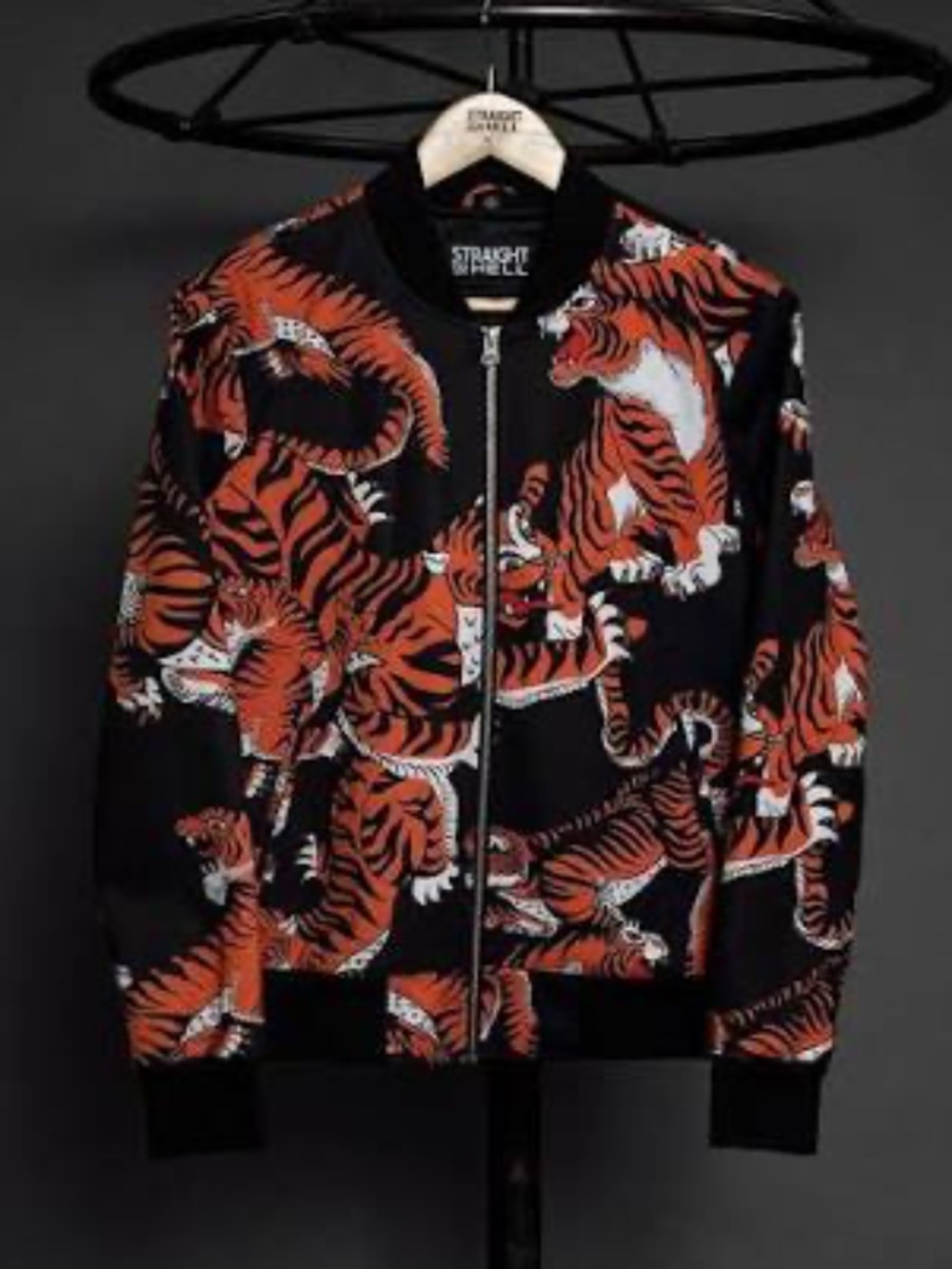 Tame My Tiger Print Bomber Jacket Straight to Hell NWOT Men's XL
